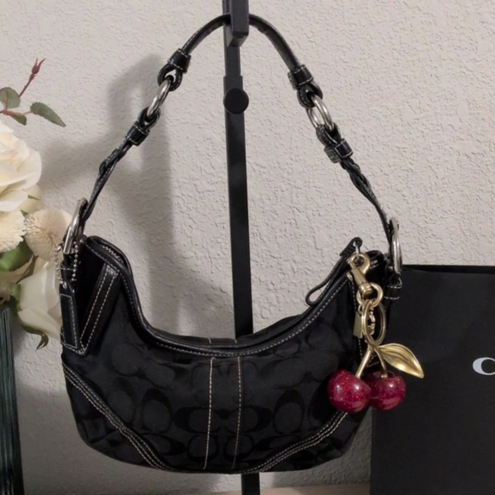 Y2K Coach Hobo In Black Signature Jacquard and Wallet SET Rare Vintage Coach Bag - Picture 2 of 13